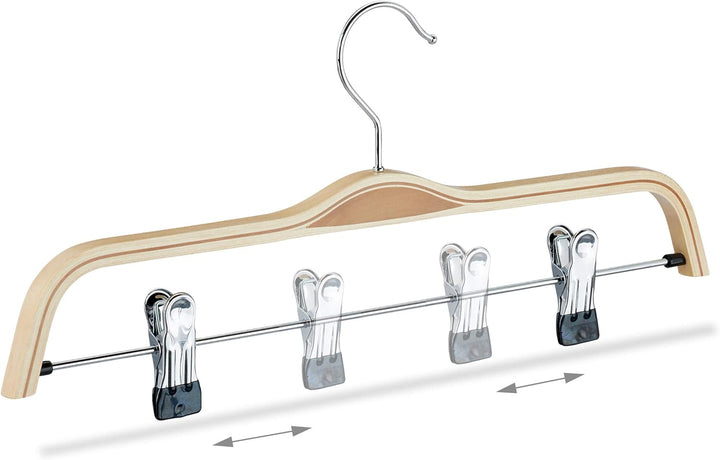 Relaxdays Hosenbügel Holz 5er Set, verstellbare & gummierte Clips, 360° drehbarer Haken, Kleiderbüge
