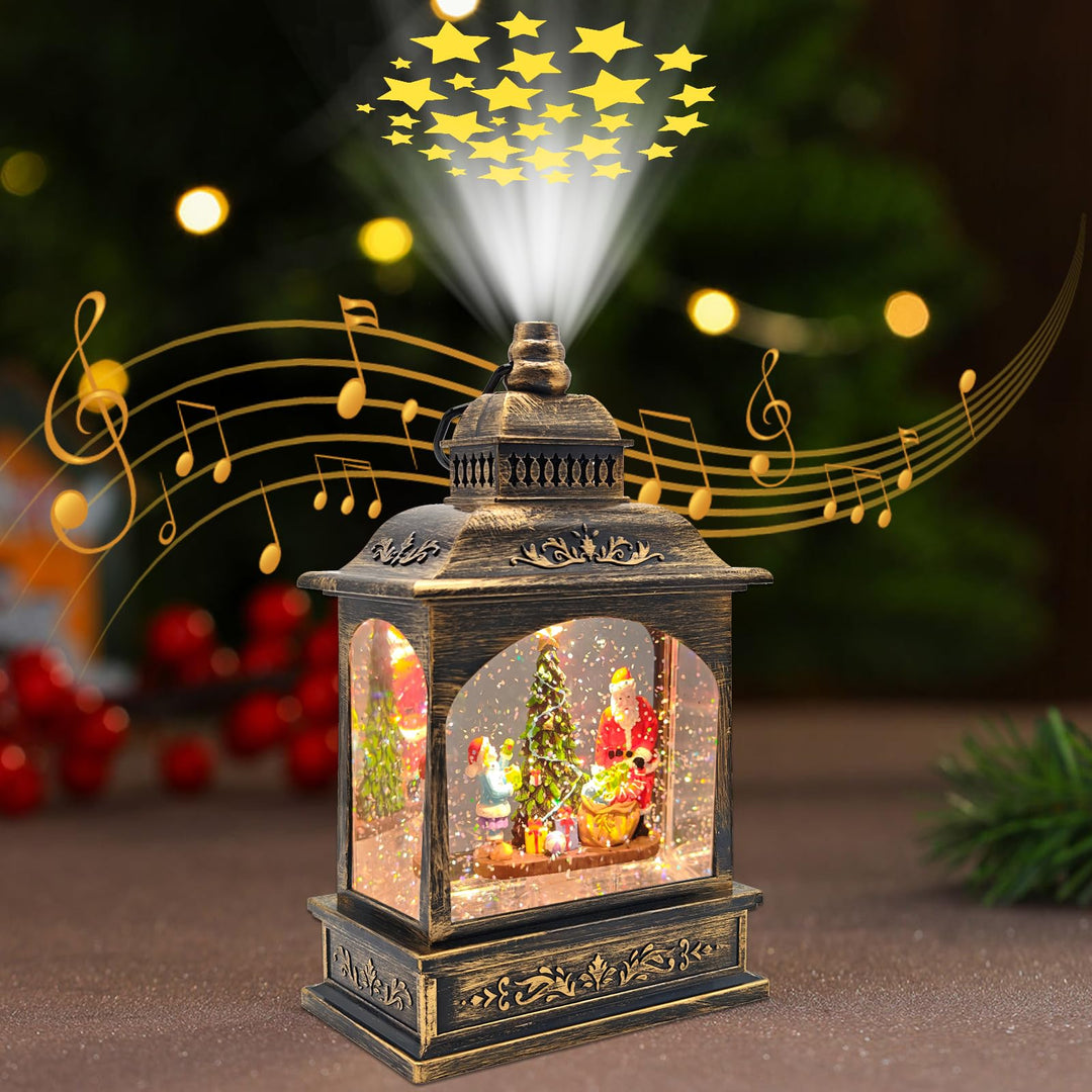 Marsyu Weihnachts Schneekugel Laterne mit Zeitschaltuhr, Beleuchtete USB/batteriebetriebene Wirbelnd