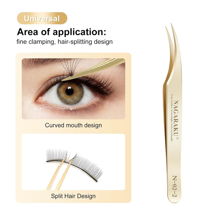 NAGARAKU Wimpernpinzette Set 1 Paar Professionelle Präzisionspinzette Gold Edelstahl Nagelpinzette L