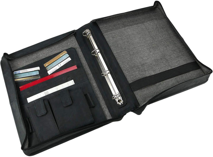 Greenburry Dokumentenmappe Leder - Schwarz Vintage Revival - Hochwertiges Rindsleder - Schreibmappe