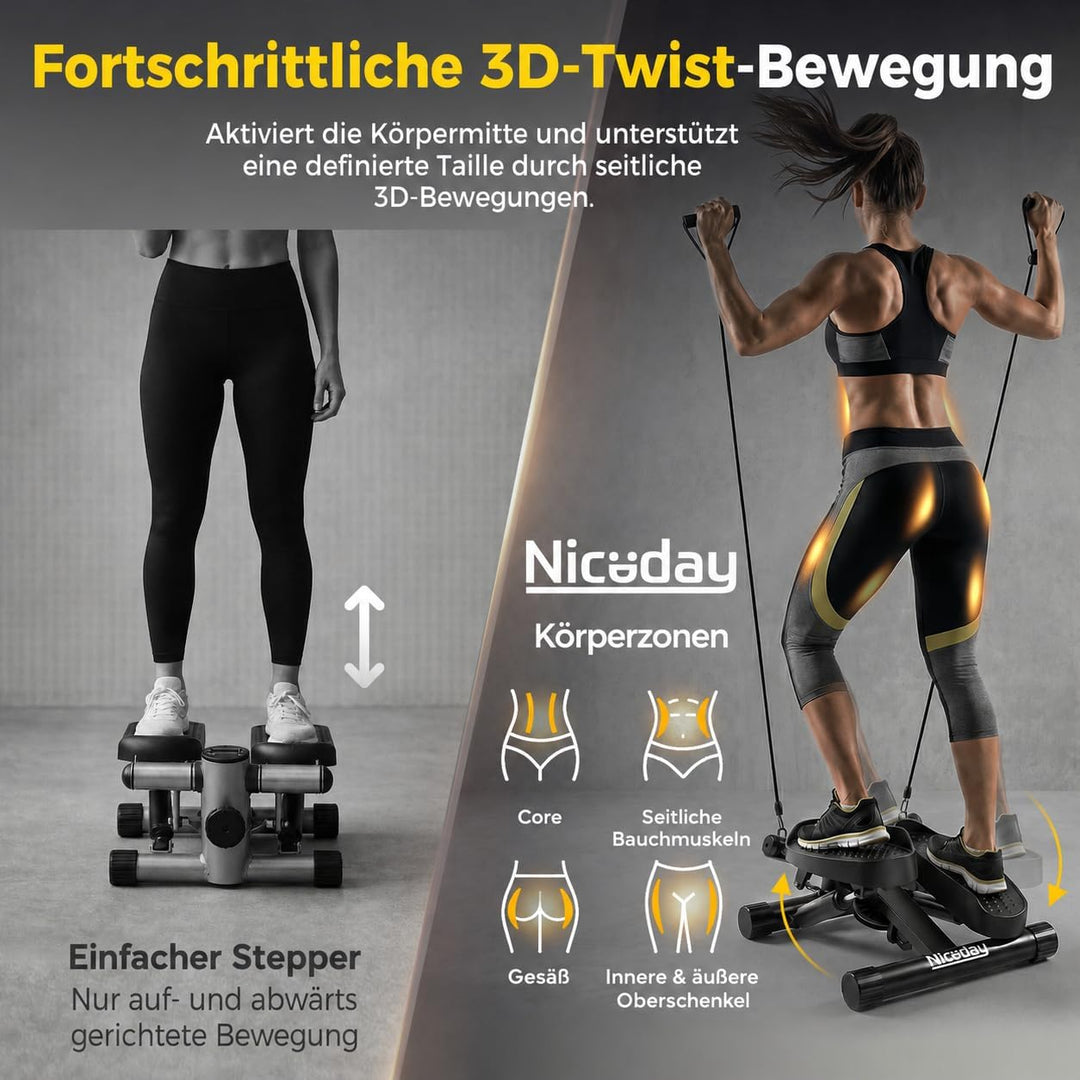 Niceday Twist Stepper für Zuhause | Swing Stepper mit Power Ropes | Stepper Hometrainer mit LCD Disp