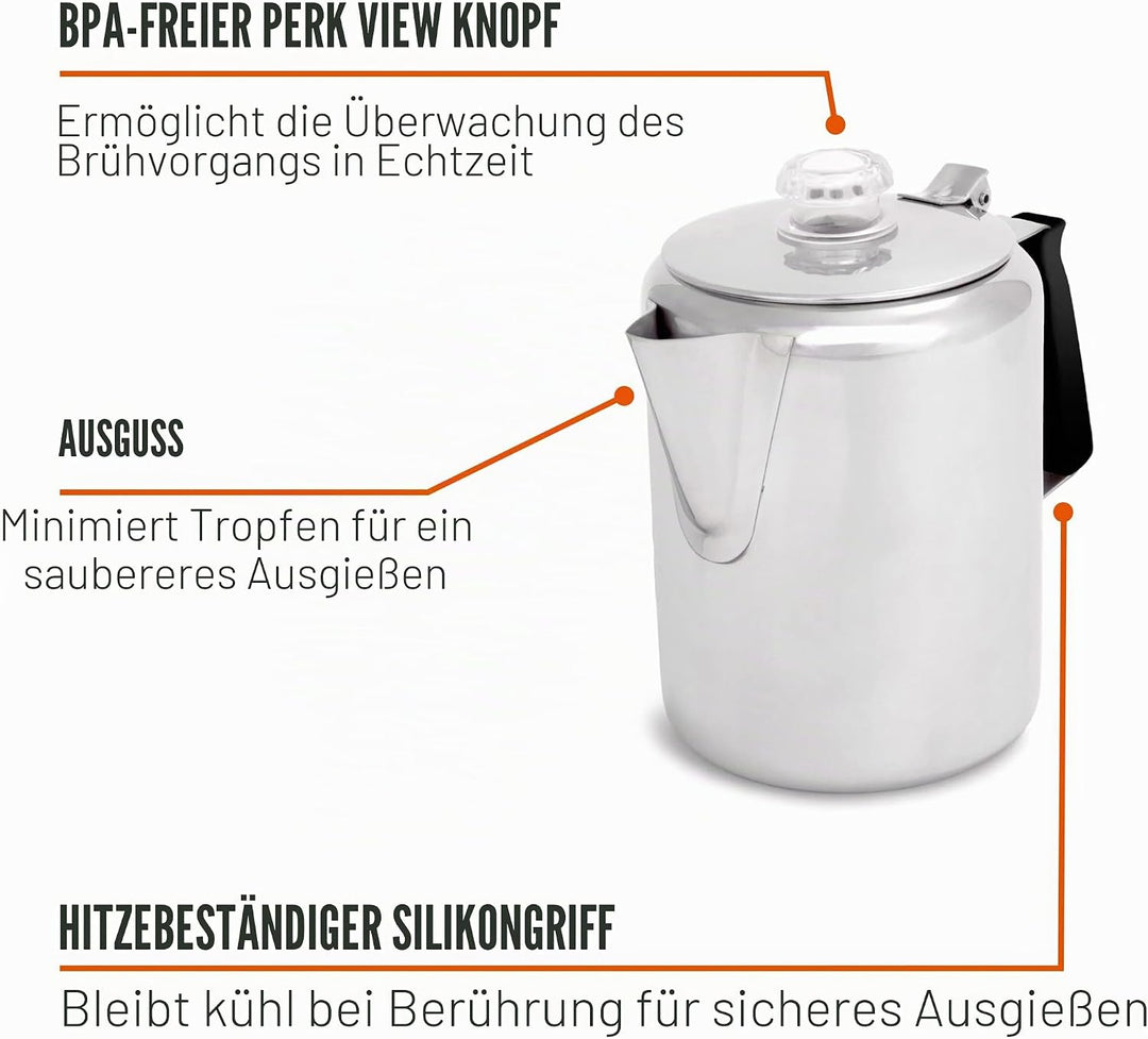 GSI Outdoors Glacier Kaffeekanne aus Edelstahl mit Silikongriff 9 Cup, 9 Cup