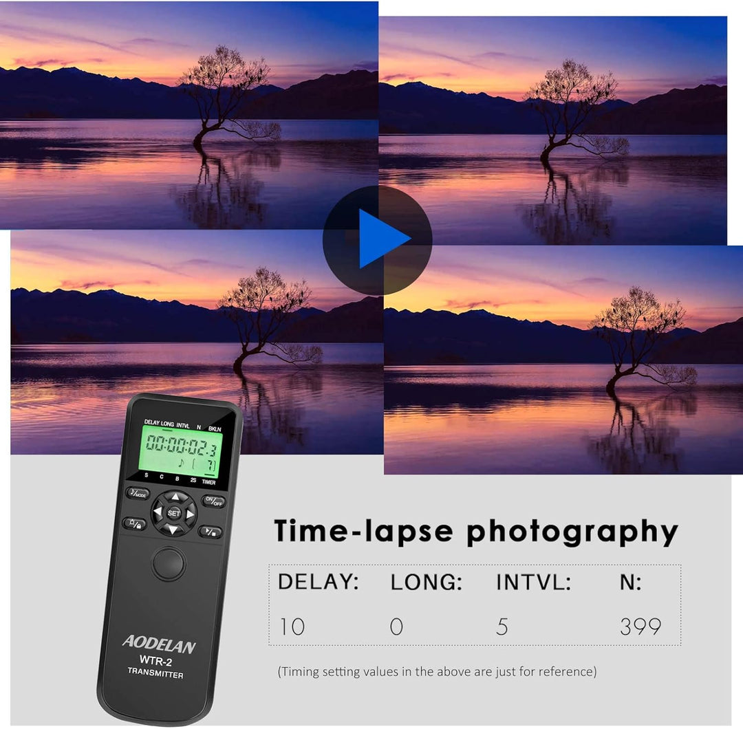 AODELAN WTR2 Kabelloser Fernauslöser Timer für Nikon D5300, D850, D810, D700, D500, D4, D5, D4s, D31