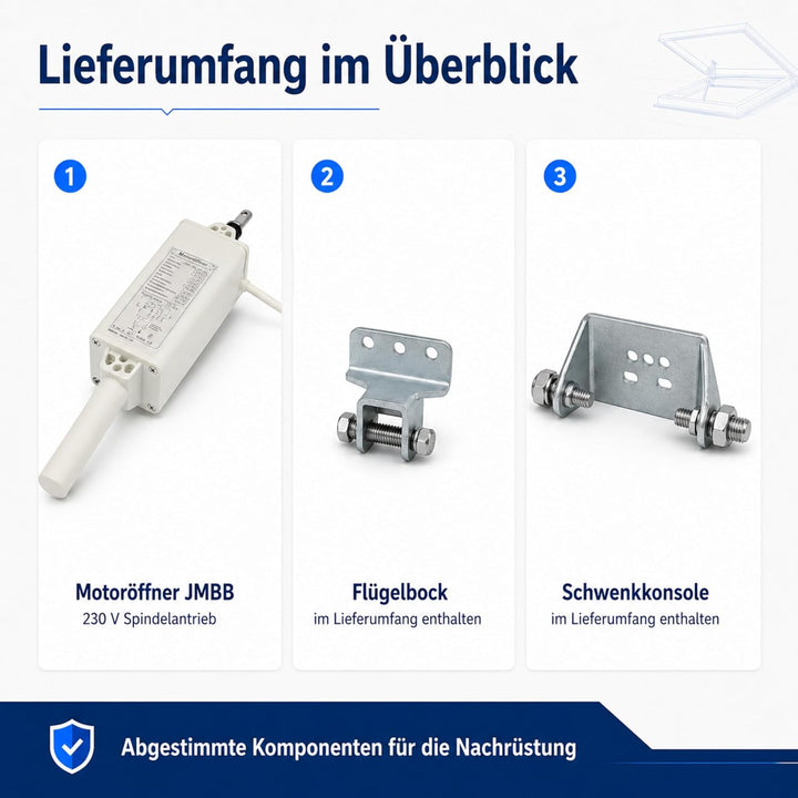 Motoröffner, Spindelantrieb Lichtkuppel 230V / 300mm HUB, JMBB mit Halterungen