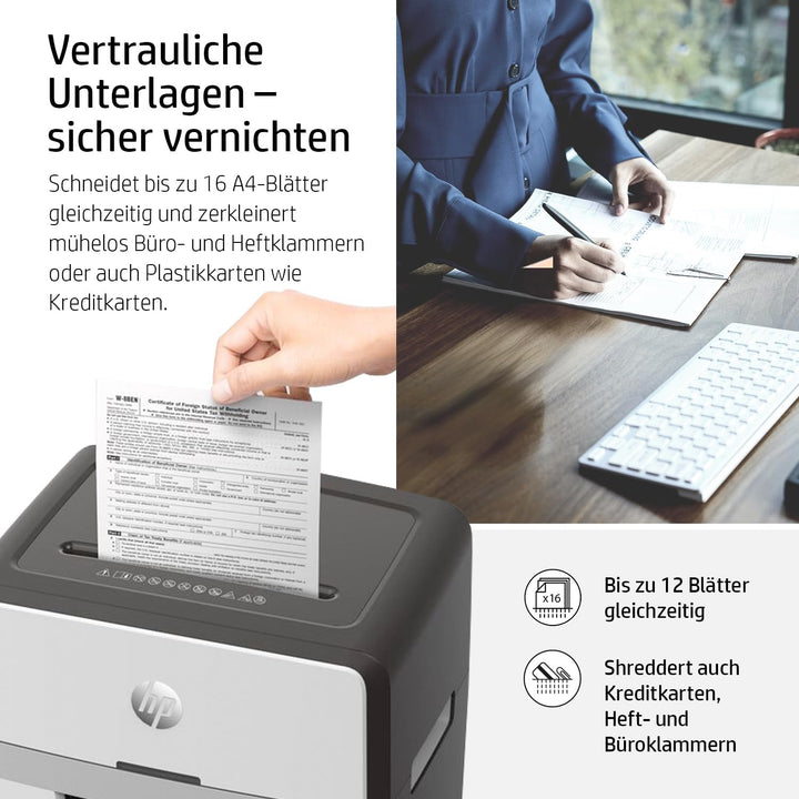 HP OneShred 16MC, Aktenvernichter, Sicherheitsstufe P-5, Micro Cut, 16 Blatt, 2808 Micro Cut 16 Blat
