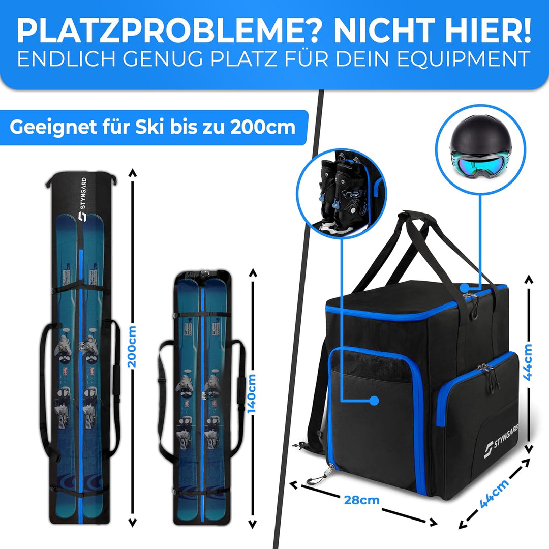 STYNGARD Skitasche Set 4-teilig (140cm-200cm) Skisack und Skischuhtasche mit Helmfach, Helmtasche, B