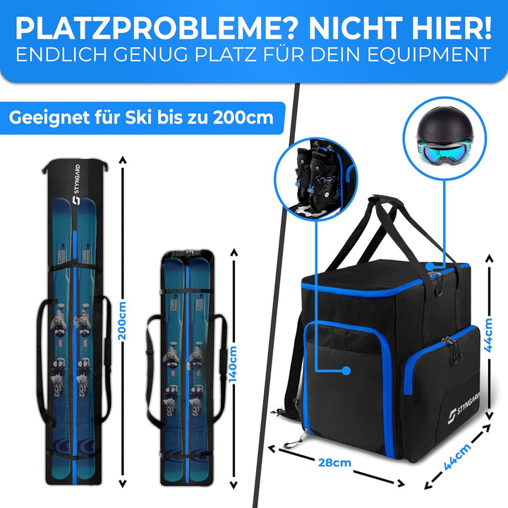 STYNGARD Skitasche Set 4-teilig (140cm-200cm) Skisack und Skischuhtasche mit Helmfach, Helmtasche, B