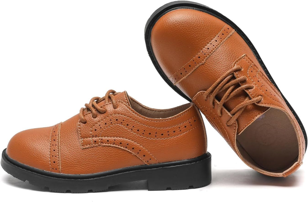 DADAWEN Jungen Anzugschuhe Schule Uniformschuhe Schnürhalbschuhe 34 EU Braun, 34 EU Braun