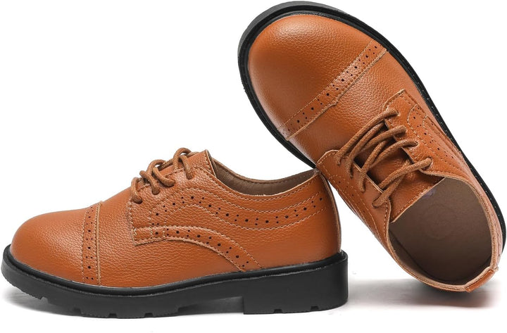 DADAWEN Jungen Anzugschuhe Schule Uniformschuhe Schnürhalbschuhe 34 EU Braun, 34 EU Braun