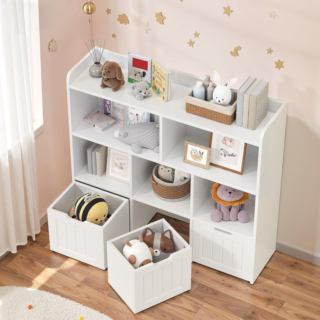 Xbro Kinderregal mit 3 Schubladen auf Rollen und 5 offenen Fächern, Kinder Bücherregal & Spielzeugre