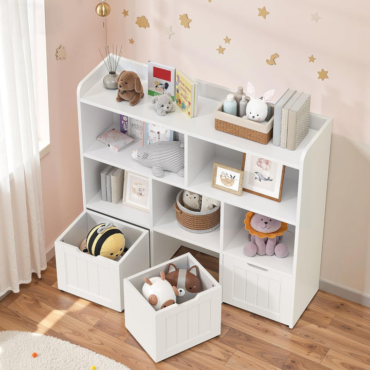 Xbro Kinderregal mit 3 Schubladen auf Rollen und 5 offenen Fächern, Kinder Bücherregal & Spielzeugre