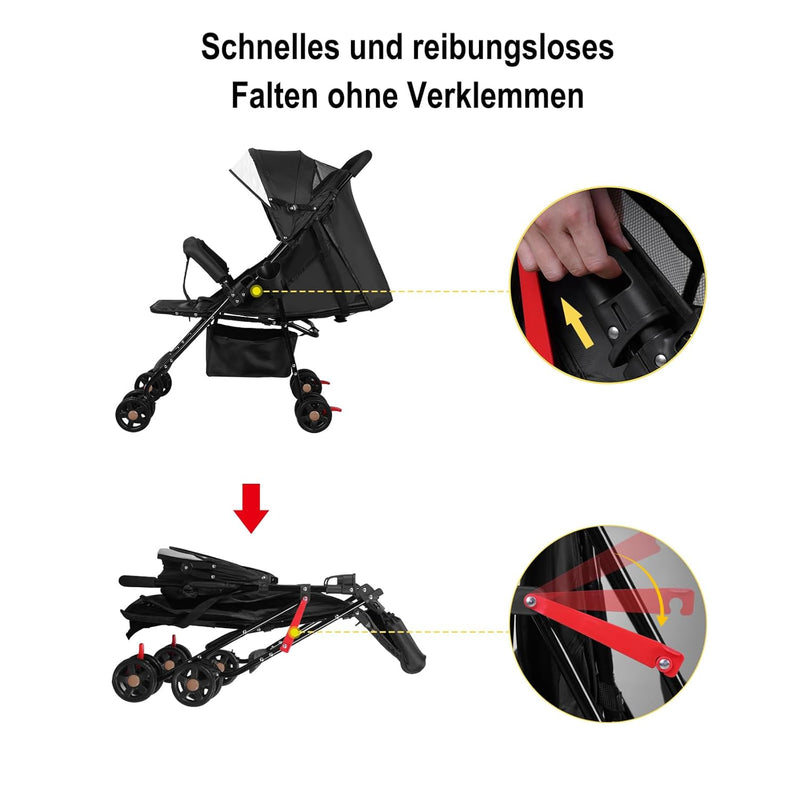 Vinteky Buggy Zusammenklappbar Kinderwagen von Geburt bis 15kg, Liegeposition, Reisebuggy mit Liegef