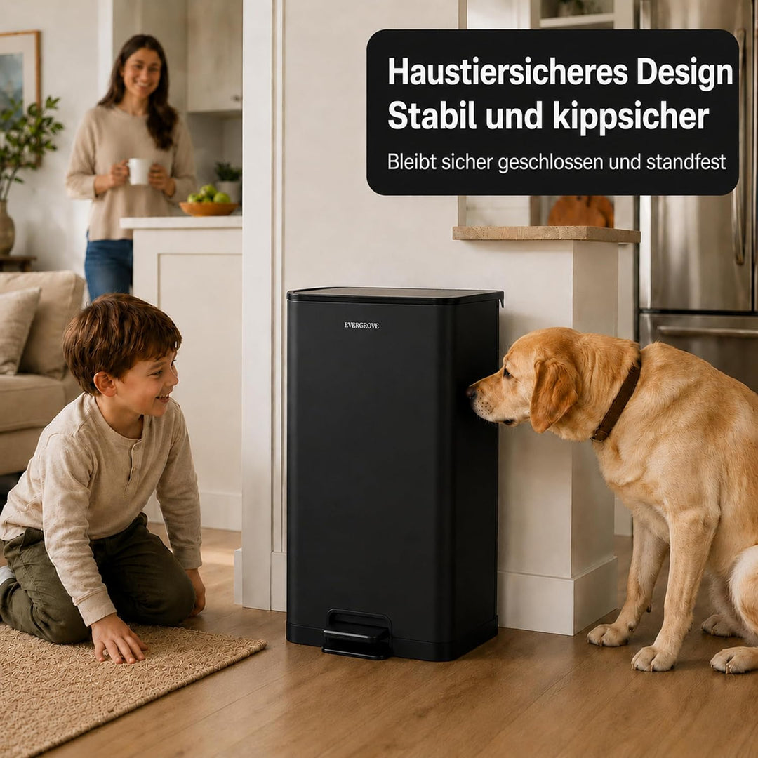 EverGrove 50L Treteimer aus Edelstahl mit Deckel, Soft-Close, Stay-Open Funktion, herausnehmbarer In