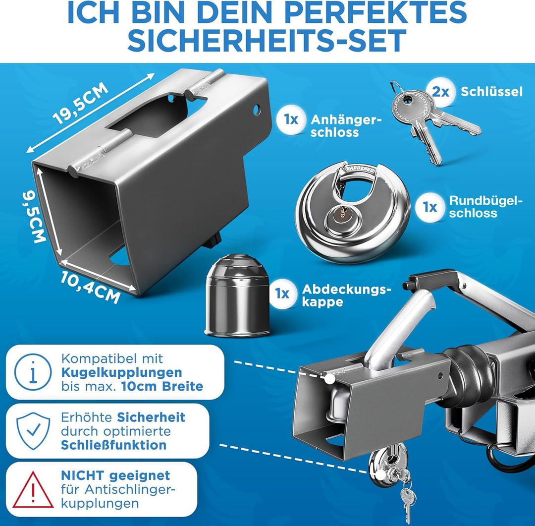 Deagle® Anhängerschloss + Rundschloss + Hochwertige Verzinkung u. Pulverbeschichtung + Optimaler Sch