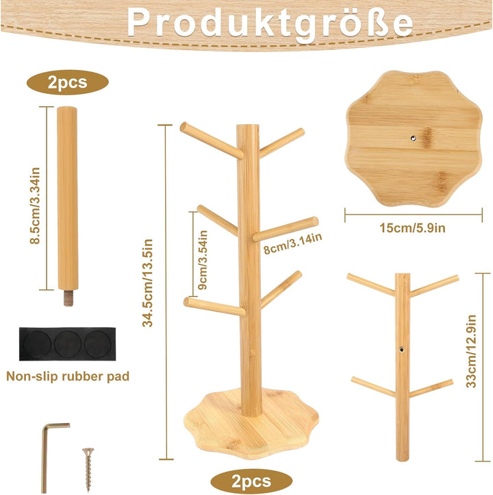 Brezelständer Holz 2 stück Brezelständer Tassenständer mit 6 Haken Brezelhalter aus Holz in Baumform