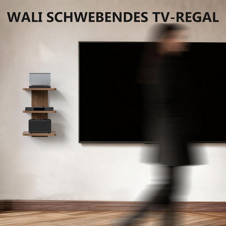 WALI Schwebendes TV-Regal, 3-stöckiges Projektorregal für DVD-Player, Router, Spielkonsolen, Kabelbo