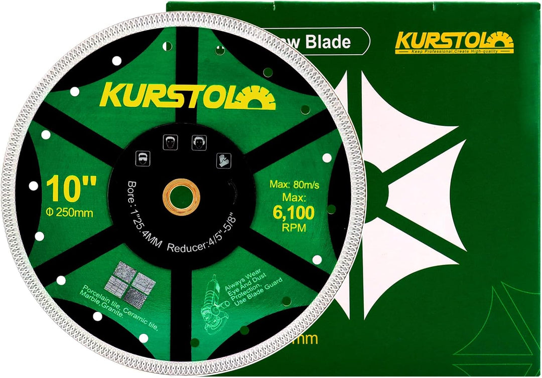 KURSTOL Fliesen-Porzellan-Diamantklinge – 10"/250mm superdünnes Diamant-Trennscheibe, Dorn 7/8"-5/8"