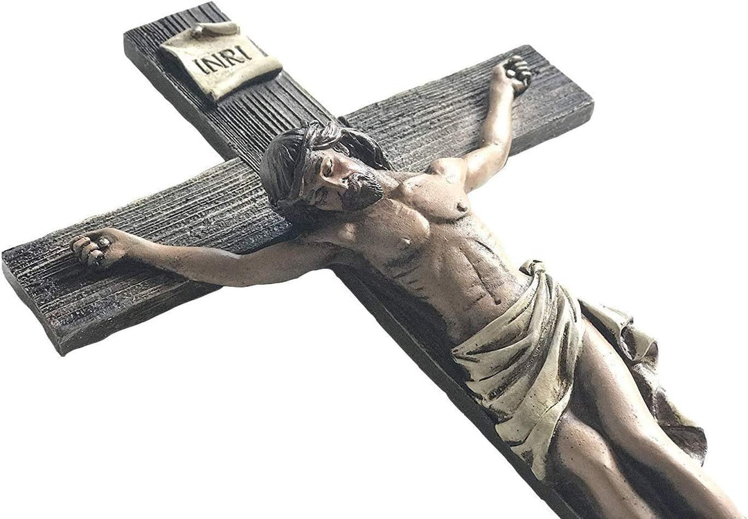 Jesus Christus Kruzifix Wandkreuz INRI Dekor 35,6 cm Kunstharz für Heimdekoration in einer Geschenkb