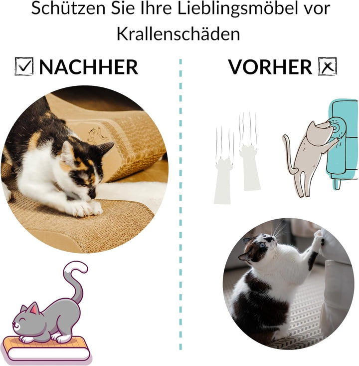 Katzen Kratzbrett Gross 57 x 21 x 16 cm | Doppelseitige Kratzpappe | Natürlicher Kratzbaum | Robuste