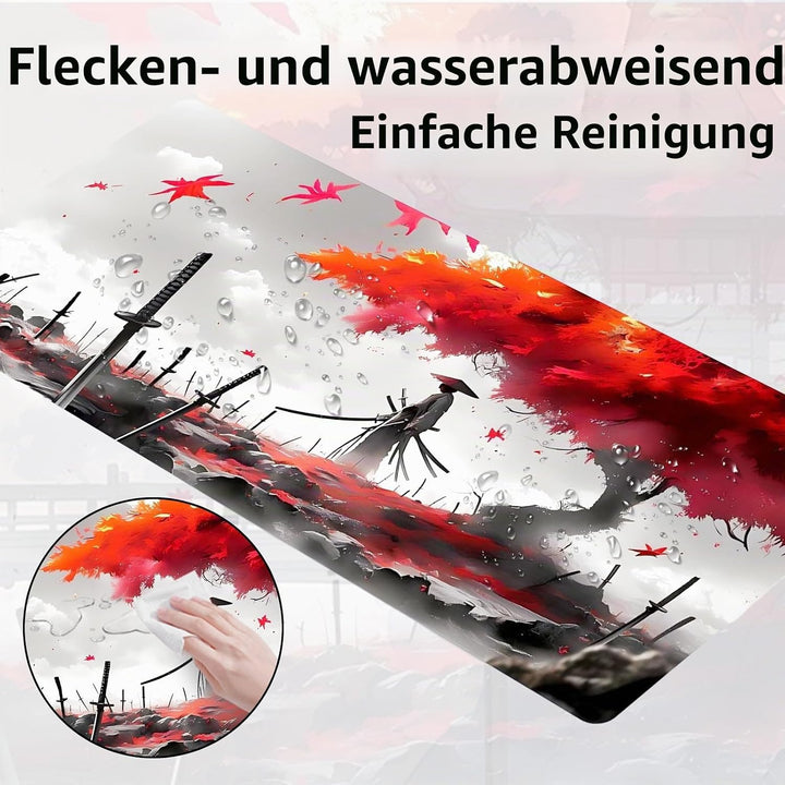 Japanisches XXL Gaming-Mauspad 900x400x3mm – Vernähte Kanten, rutschfest &amp; wasserdicht – Schreibtisc