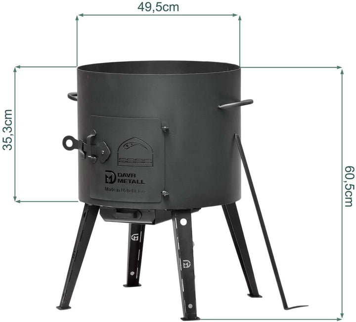 Ø49cm Uchag 2mm stahl Utschak Feuerstelle Utschag Campingofen 22L Kazan Kasan (flacher Boden) Feldkü