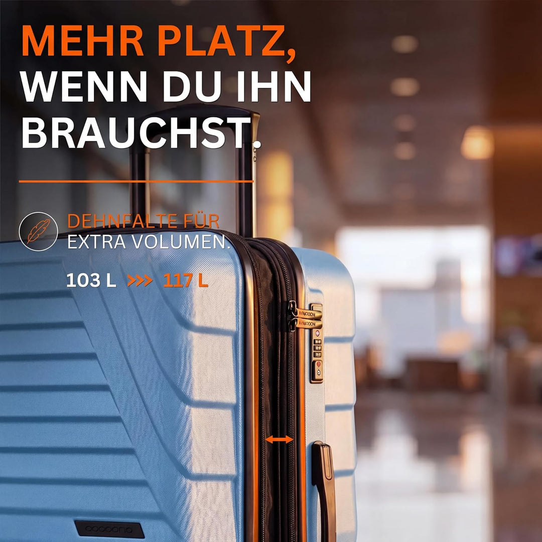 Cocoono Hartschalenkoffer XL Gross – 95L - 104L Volumen – 8 Rollen 360° drehbar – Leichter ABS Koffe