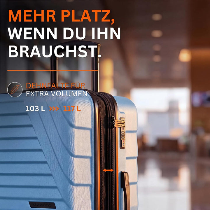 Cocoono Hartschalenkoffer XL Gross – 95L - 104L Volumen – 8 Rollen 360° drehbar – Leichter ABS Koffe