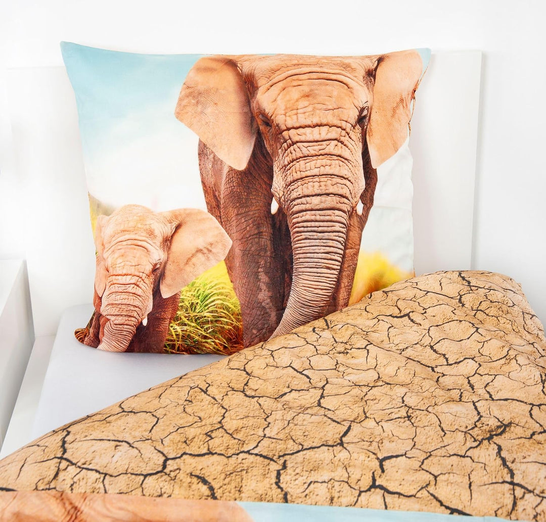 Klaus Herding GmbH Bettwäsche Elefant mit Baby 135x200 cm (80x80 cm)