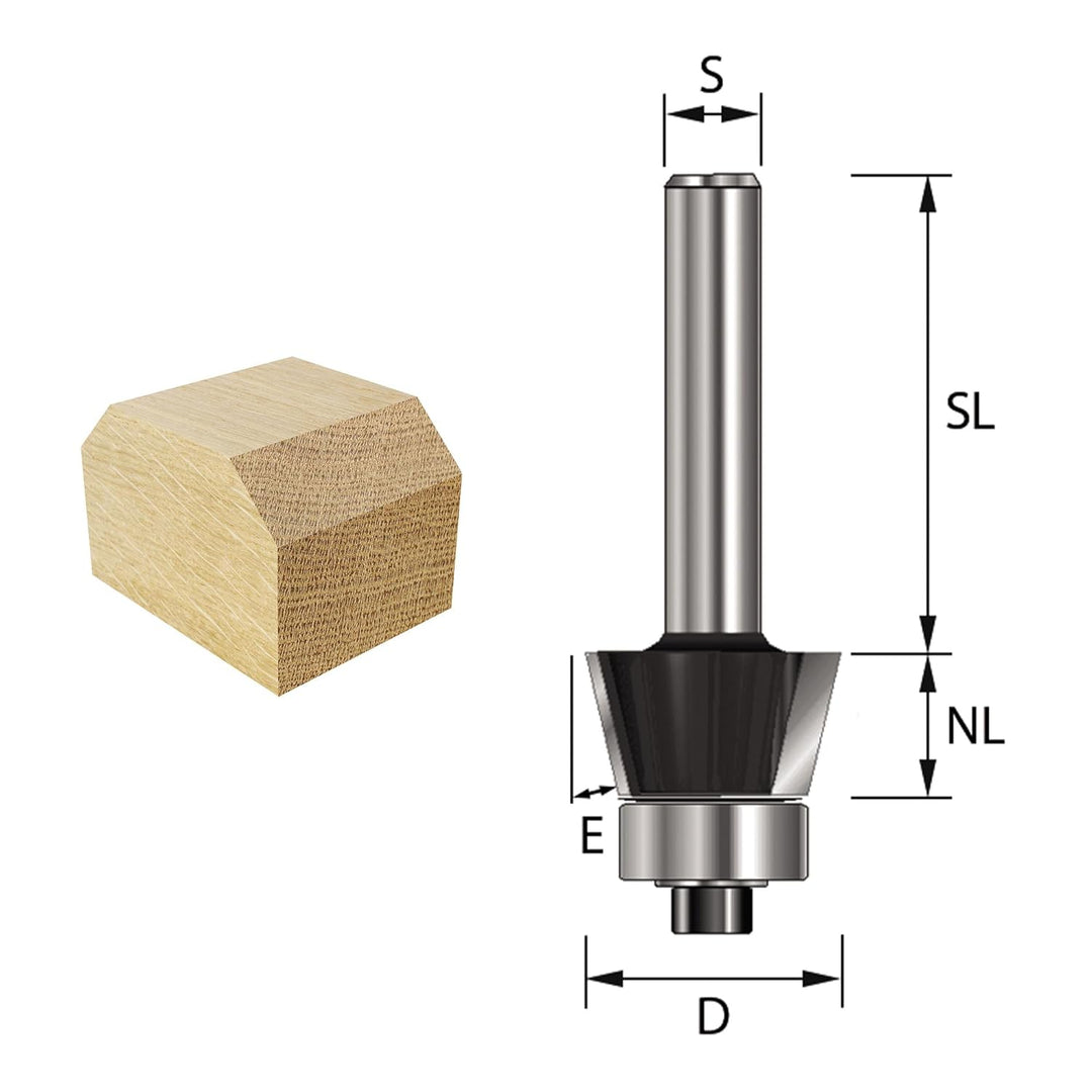 ENT 13744 Fasefräser HW, Schaft (S) 8 mm, Durchmesser (D) 23 mm, NL 9,5 mm, E 30°, SL 32 mm, mit Kug