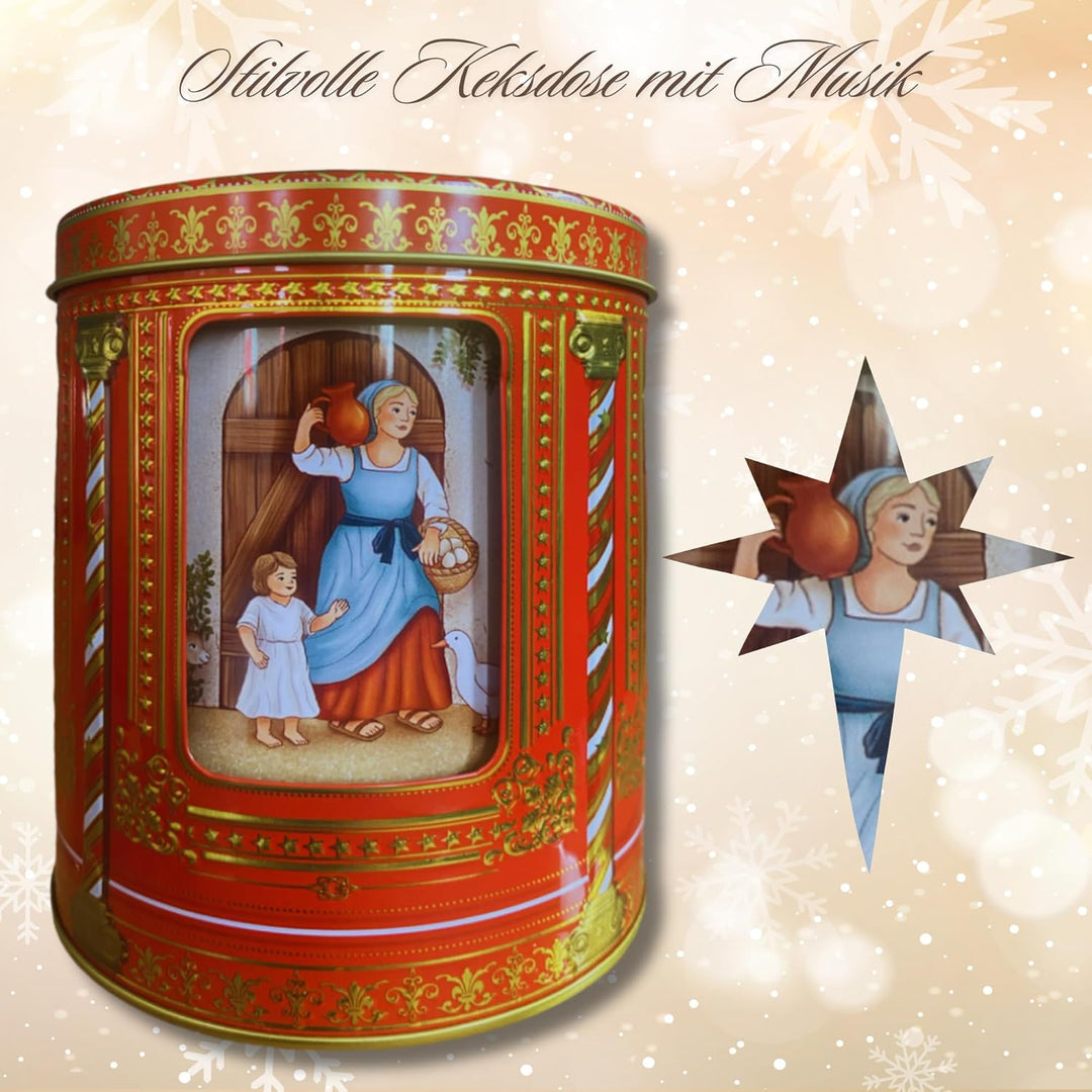Weihnachtskrippe Spieluhrdose - Dose, Gebäckdose, Aufbewahrungsdose, Keksdose, Blechdose - lebensmit