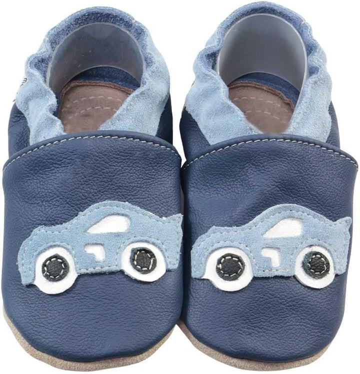 HOBEA-Germany Kitaschuhe Safestep, Kinderhausschuhe, Lederschuhe 28/29 EU Rennauto Dunkelblau, 28/29