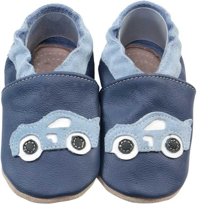 HOBEA-Germany Kitaschuhe Safestep, Kinderhausschuhe, Lederschuhe 28/29 EU Rennauto Dunkelblau, 28/29