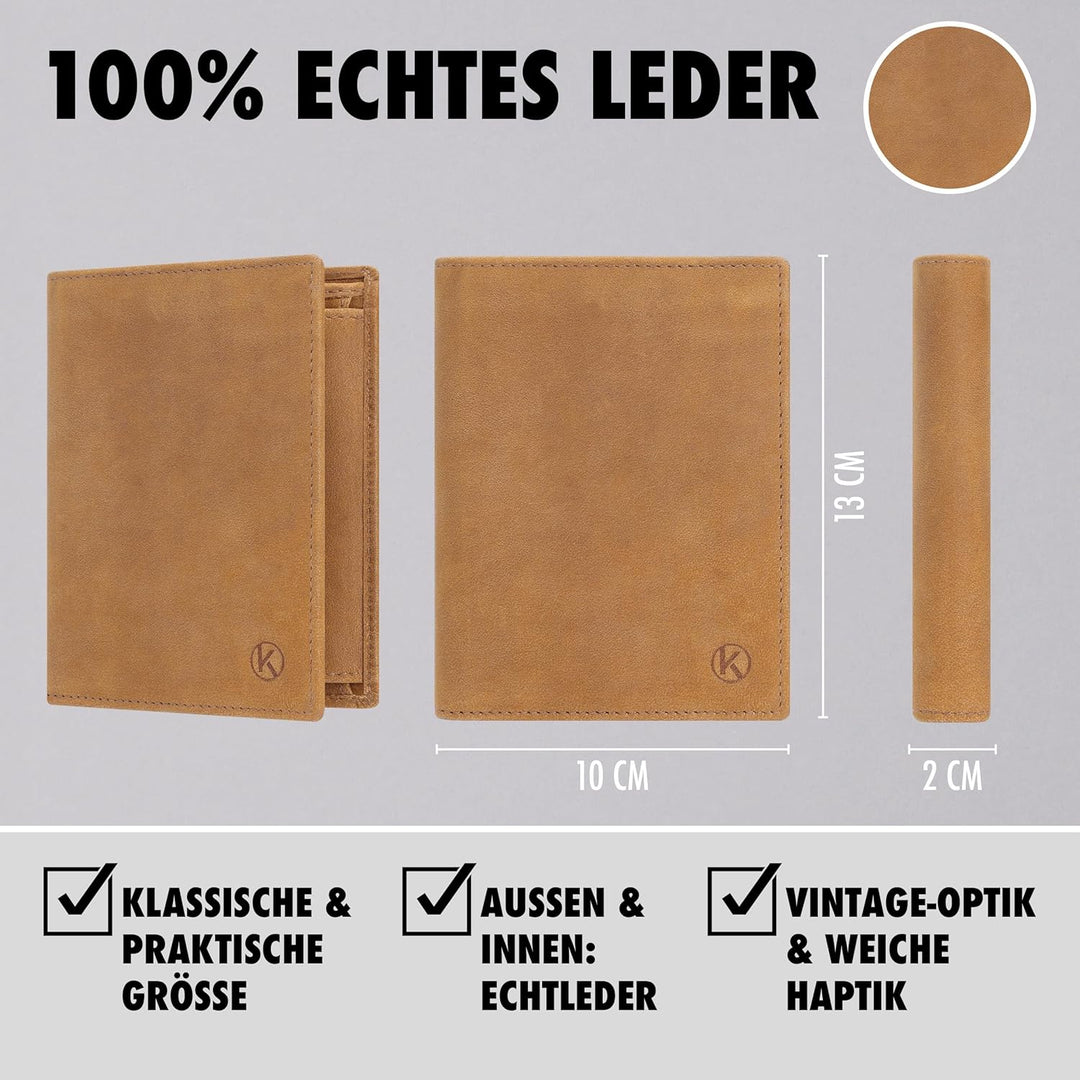 KORUTA® Leder Geldbörse Herren mit RFID Schutz I Portemonnaie Gross mit Münzfach I 13 Fächer I Echtl
