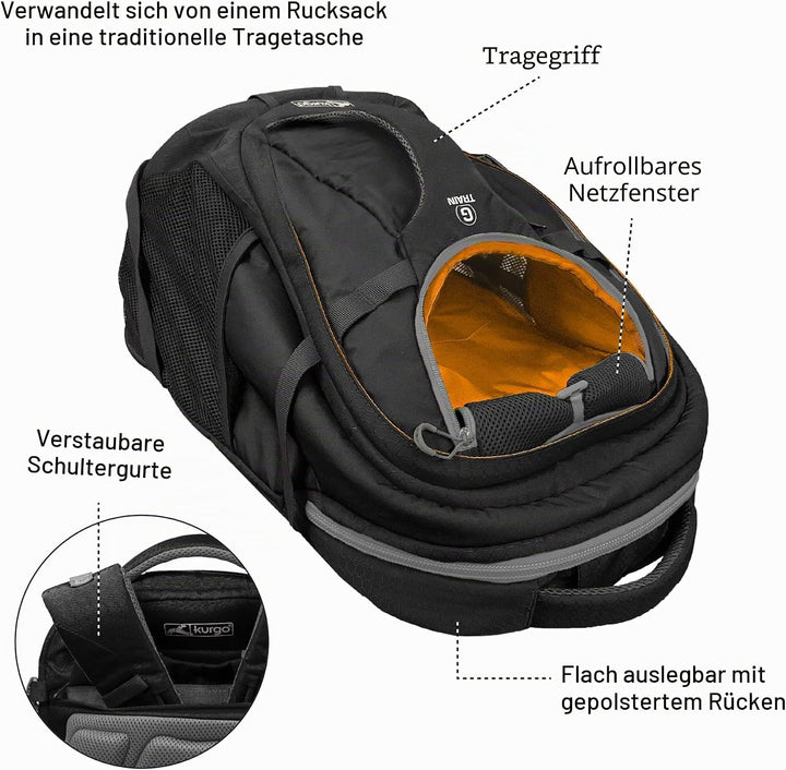 Kurgo G-Train Hunderucksack, Mit integriertem Haustierfach, Wasserfester Boden, Für Haustiere bis zu