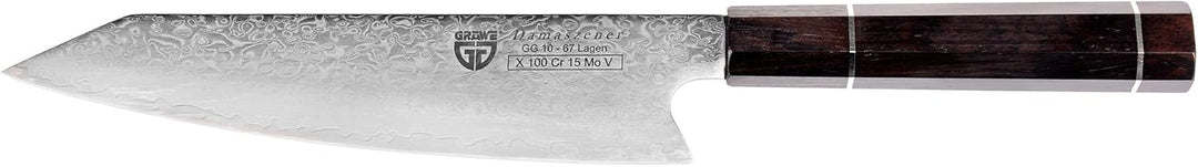 GRÄWE Damastmesser Signature, Grosses Messer aus Damaststahl, Super Scharf, Damaszener Santokumesser