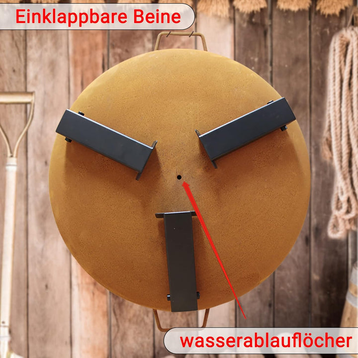 Köhko Feuerschale Macapa -Ø 55 cm aus 2 mm dickem Stahl in Rostoptik mit Wasserablaufloch, Griffen u