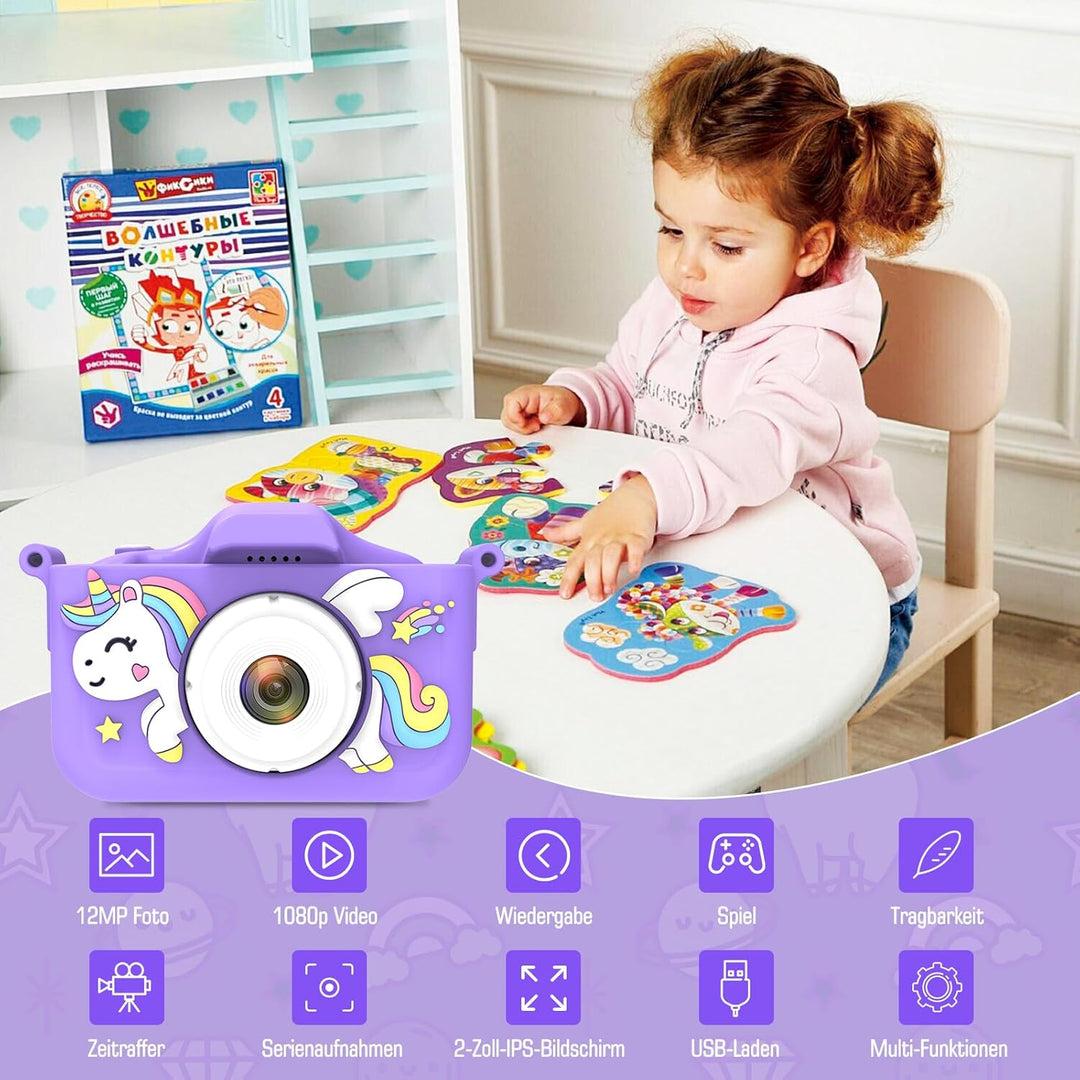 Kinderkamera，Digitalkamera für Kinder mit 2.0” Display, HD (1080P), stossfest, ideal für Jungen und