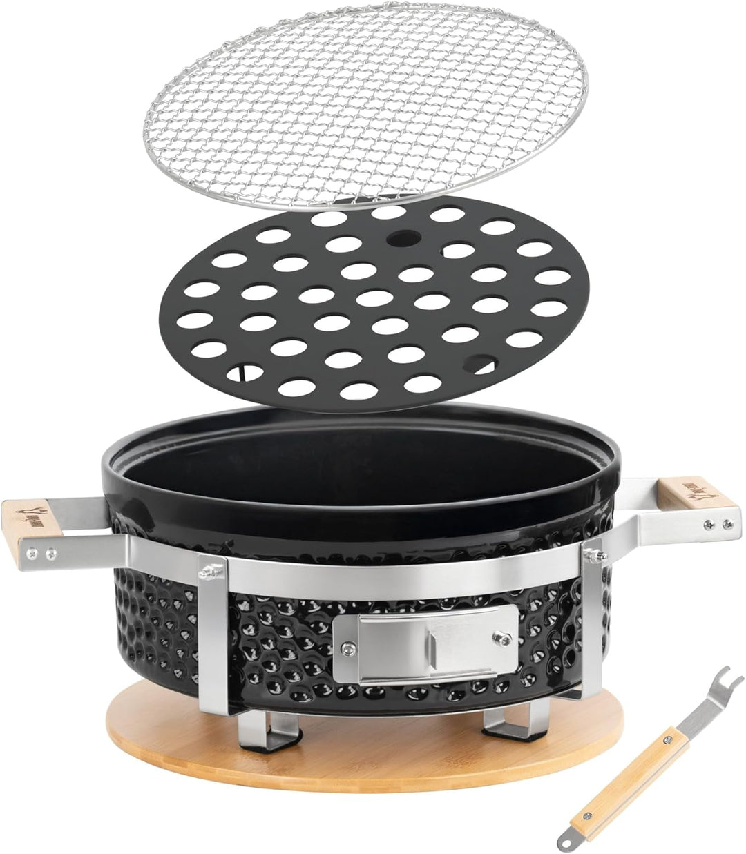 BBQ-Toro Keramik Holzkohletischgrill mit Holzunterlage | Ø 29,5 cm | Outdoor Hibachi Grill für Campi
