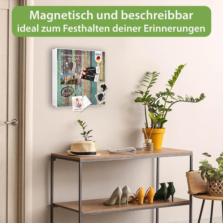 banjado® Grosser Schlüsselkasten Glas/Schlüsselbox 30cm x 30cm mit 50 Haken - Motiv Bunte Bretterwan