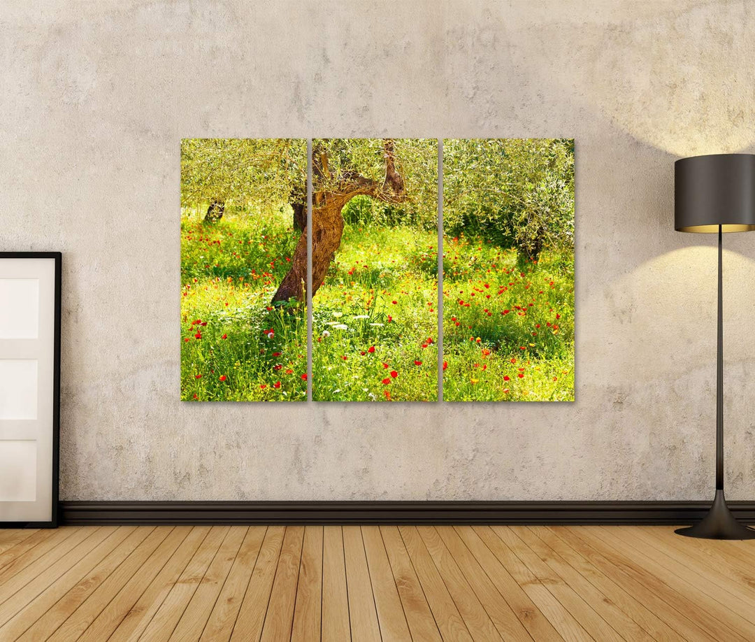 islandburner Bild auf Leinwand Mohnblumen Wiese Baum Bilder Wandbilder Poster Leinwand 130x80cm - 3