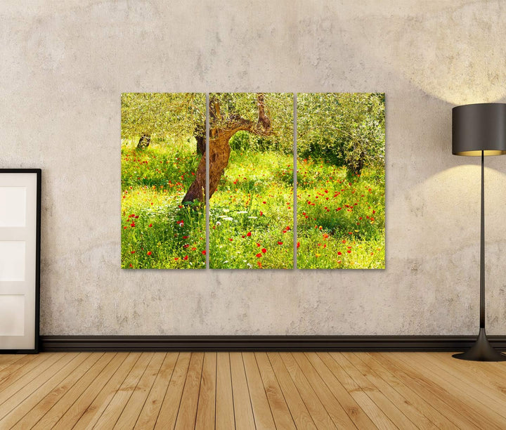 islandburner Bild auf Leinwand Mohnblumen Wiese Baum Bilder Wandbilder Poster Leinwand 130x80cm - 3