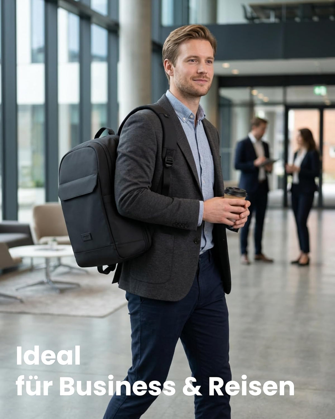 LARKSON Business Laptop Rucksack Herren Schwarz - Bjarne Small - Kleiner Arbeitsrucksack mit 16 Zoll