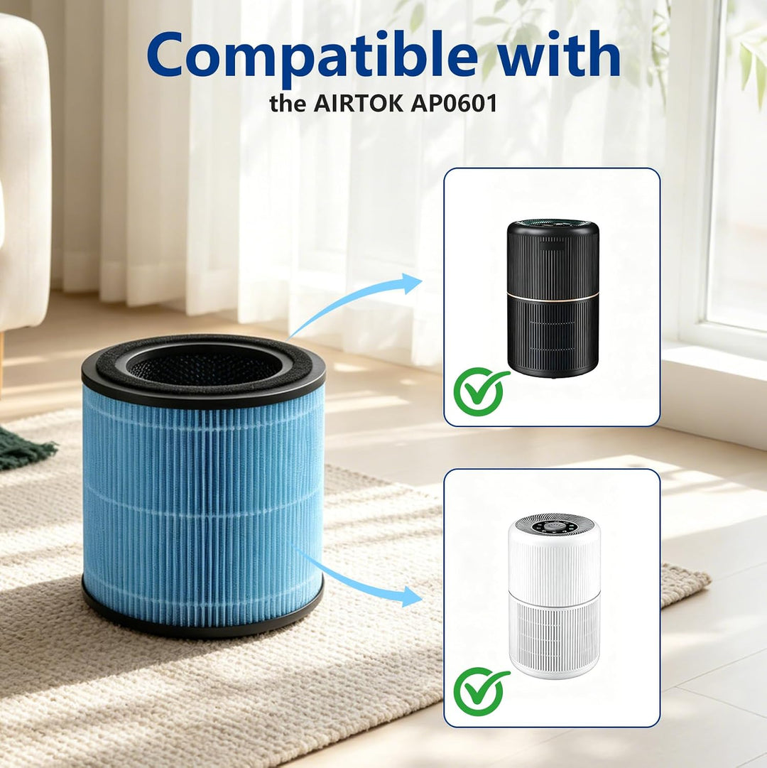 Ersatzfilter Kompatibel mit AIRTOK AP0601 Luftreiniger, 4er-Pack H13 HEPA Filter mit Aktivkohleschic