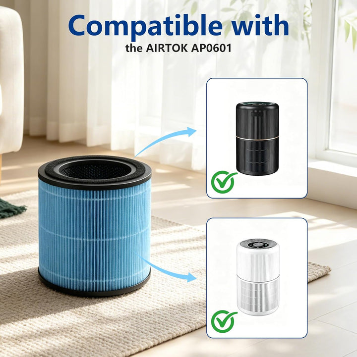 Ersatzfilter Kompatibel mit AIRTOK AP0601 Luftreiniger, 4er-Pack H13 HEPA Filter mit Aktivkohleschic