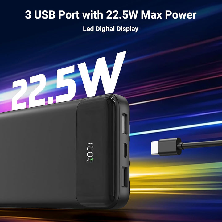 Powerbank 20000 mAh mit Integrierten 3 Kabeln, 22,5 W Schnellladung Power Bank Tragbares Ladegerät P