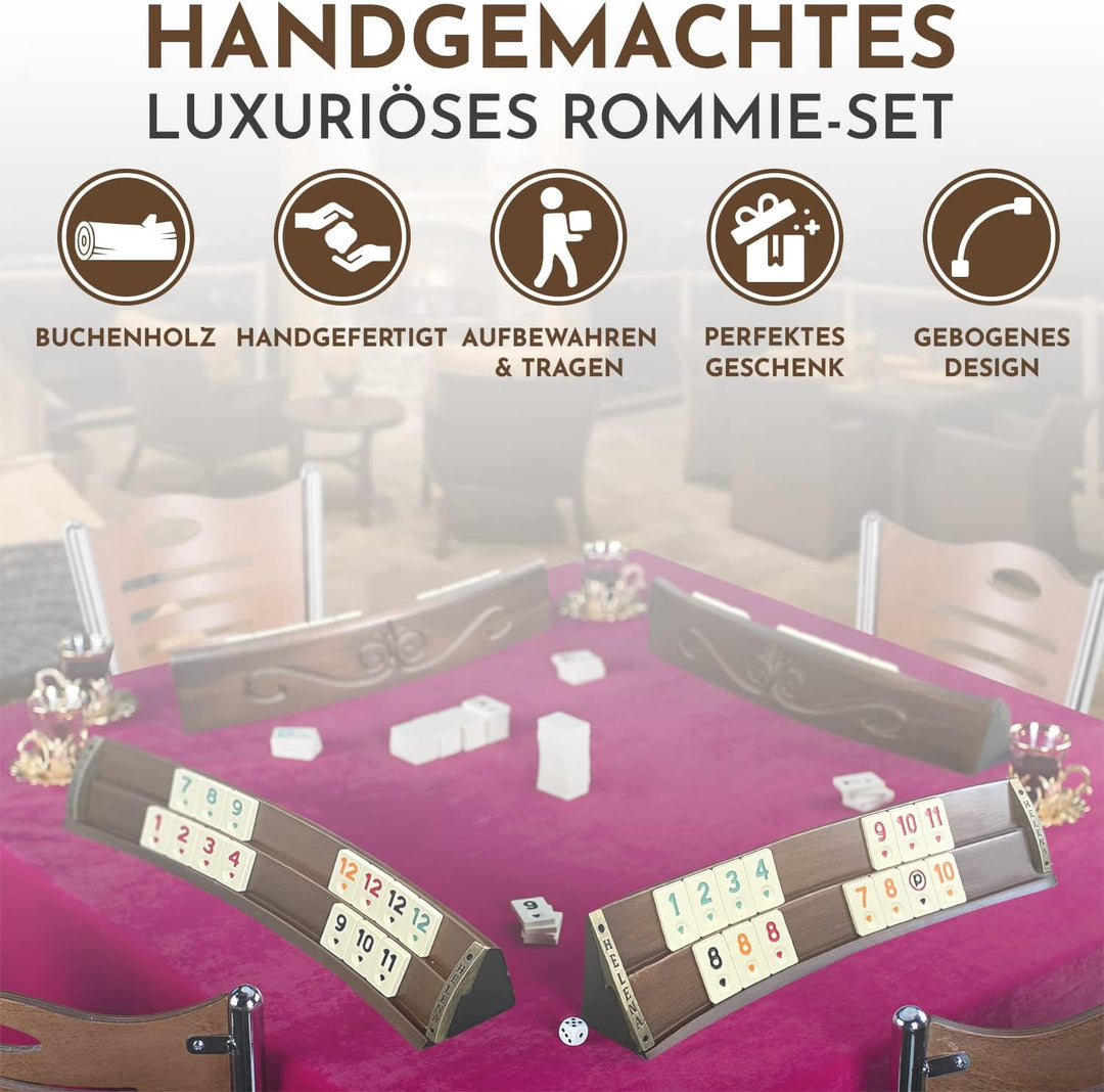 Handgefertigtes Oval Rummy Set aus Holz inklusive Tasche, 100% Holz, Deluxe Edition, Rommé, Okey tak
