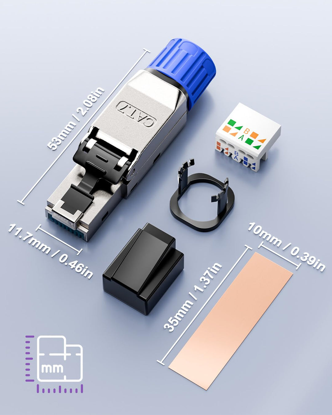 VCELINK RJ45 Stecker Werkzeuglos für Verlegekabel Cat7 Cat6A Netzwerkstecker Werkzeuglos Feldkonfekt