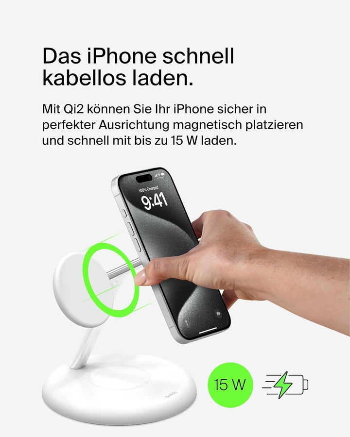 Belkin BoostCharge Pro Kabellose 3-in-1-Ladestation mit Qi2, 15W, MagSafe Kompatibel, Ladegerät Indu