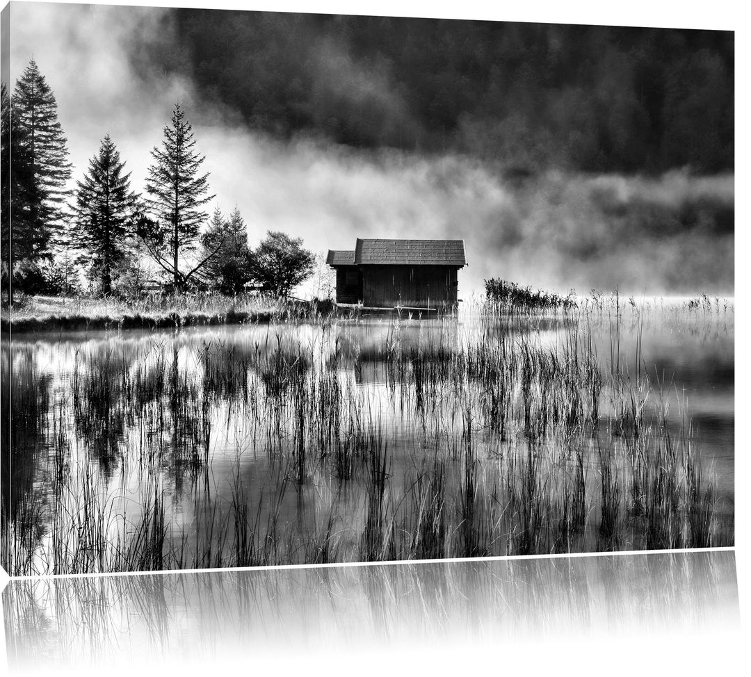Pixxprint Idyllische Waldhäuschen / 100x70cm Leinwandbild bespannt auf Holzrahmen/Wandbild Kunstdruc