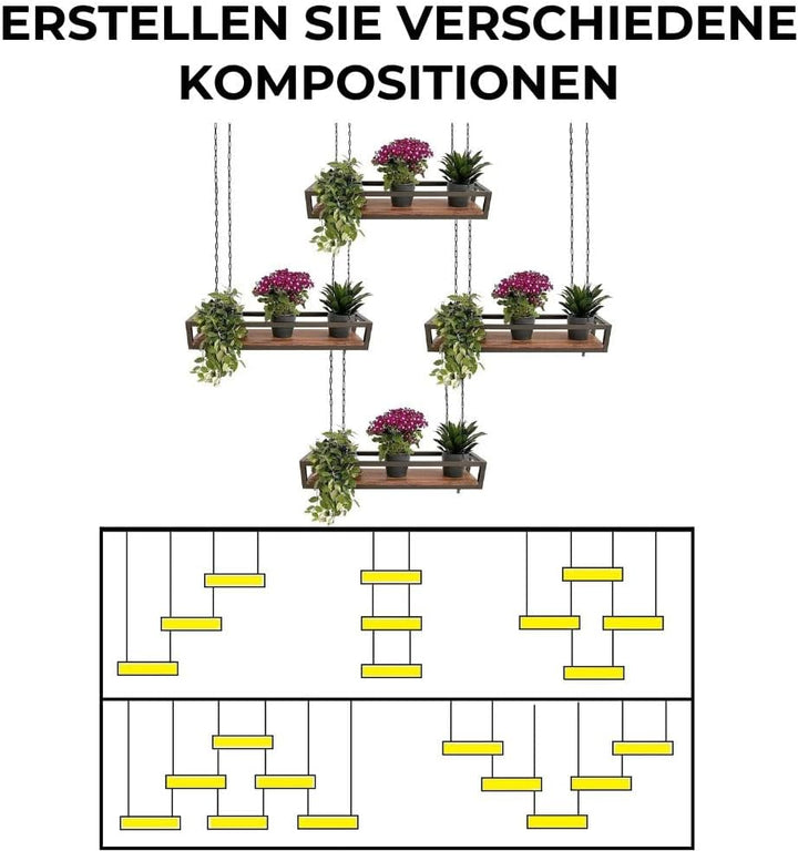 YELLOO - Pflanzenregal Indoor Outdoor, Balkon Deko, Blumenständer Metall Hängendes Regal mit Ketten